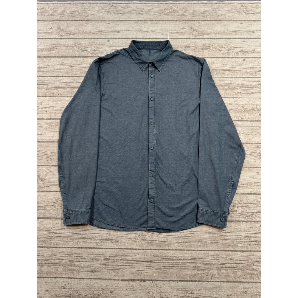 Lululemon Overshirt Men's XL Navy Blue Soft Knit Snap Front Preppy Long Sleeve